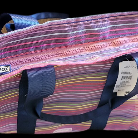NWT Wildfox Tote Bag Navy Blue with Multicolored Stripes - Picture 7 of 7